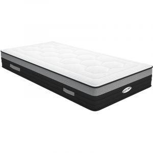 Vente-unique - Matelas 90 x 200 cm hybride ressorts ensach&eacute;s 7 zones et m&eacute;moire de forme &eacute;p.25cm - amarante de naturea