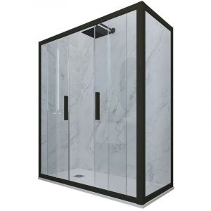 Forte - Cabine parois douche coulissante 70x150 Noir Matt Glam Duo
