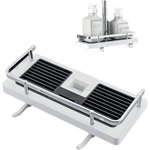 (White square Hole) Tablette De Rangement Pour Barre De Douche, Organisateur De Barre De Douche 2 en 1, Support De Rangement Multifonctionnel Sans