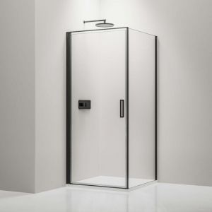 Cabine de douche d'angle en verre trempé 6mm, paroi de douche en coin avec porte battante, Profilé noir - 80x80x195cm - EX416S - Bernstein