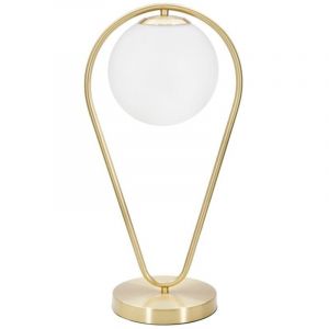 Lampe à poser Glamy Drop dorée avec globe en verre blanc 25x18x50 cm