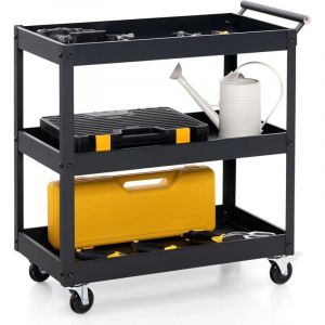 GOPLUS Chariot &agrave; Outils 3 Niveaux avec 4 Roues Universelles et Poign&eacute;e Lat&eacute;rale, Porte-Serviettes, Servante d'Atelier Roulant pour Garage, Salle de