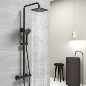 Colonne de douche thermostatique réglable en hauteur, noire, chromée, avec ensemble douchette, douche de tête carrée, système de douche de salle de