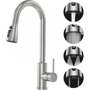 Robinet Cuisine avec Douchette Extensible Mitigeur - SREWOHS PRO Rabattable Mitigeur Robinet Evier de Cuisine avec 4 Douchette Modes, 360&deg; d'&Eacute;vier &agrave;