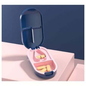 1 bleu Petit Coupe-Pilule,Bo&icirc;te de Comprim&eacute;s de M&eacute;dicament de Voyage, Avec Lame Tranchante Portable Coupe Pilule Coupe-Comprim&eacute;s &agrave; Pilules