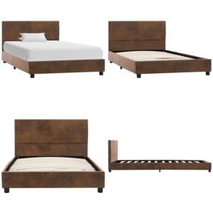 Cadre de lit sans matelas marron similicuir daim 90x200 cm - Cadre De Lit - Lit Double - Lit Rembourré - Simili Cuir - Daim - Home & Living