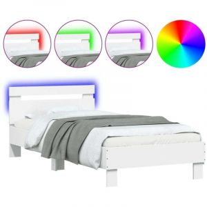 Lit simple，Lit Adulte，Cadre de lit sans matelas avec lumi&egrave;res LED blanc 90x190 cm CFW993172