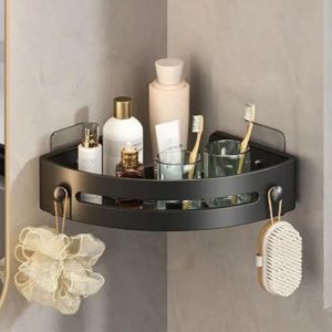 &Eacute;tag&egrave;re de douche triangulaire &ndash; &eacute;tag&egrave;re murale sans per&ccedil;age pour salle de bain, &eacute;tag&egrave;re de douche triangulaire en plastique avec crochet pour