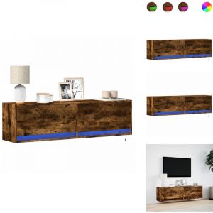 Vidaxl - Meuble tv mural avec lumi&egrave;res led ch&ecirc;ne fum&eacute; 140x31x38 cm - Meuble tv Mural - Meubles tv Muraux - Meuble tv Suspendu Au Mur - Meuble tv
