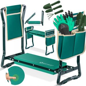 Genouillère 2 en 1 xxl pour le jardinage Rembourrée Coussin d'assise en mousse Eva Tabouret de jardin Pliable Incl. 2x Sac à outils Banc de jardin
