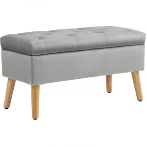 Bout de Lit de Rangement Rembourr&eacute; Velours Gris avec Couvercle, 102x35x43 cm, pour Bout de Lit, Chambre ou Couloir