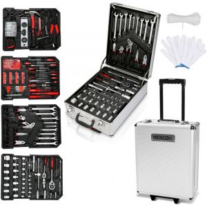 Valise multi outils 1031 pi&egrave;ces Noir Boite &agrave; Outils Coffre en Acier Chrom&eacute; Vanadium et Trolley - Swanew