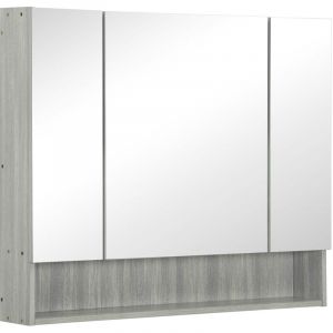 Armoire murale salle de bain avec miroir, armoire de toilette 3 portes miroir, &eacute;tag&egrave;res r&eacute;glables, 90x15x75cm, gris