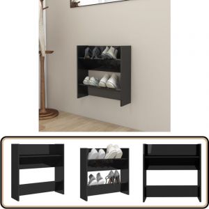 Armoire à chaussures murale noir brillant bois d'ingénierie - Armoire à Chaussures Murale - Rangement Chaussures - Meuble Chaussure - Organiseur