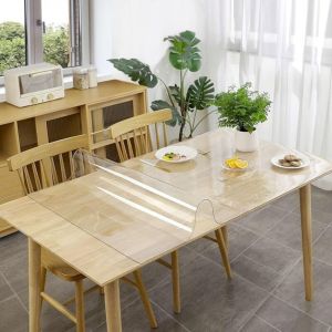 Floordirekt &ndash; Film de table transparent 105 x 200 cm &ndash; Bord biseaut&eacute; 45&deg; &ndash; PVC r&eacute;sistant aux rayures &ndash; Compatible contact alimentaire