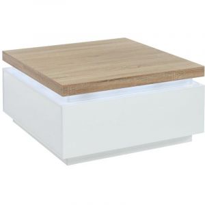 Table basse HALO II - 2 tiroirs - MDF laqu&eacute; - Avec LEDs - Blanc et Ch&ecirc;ne