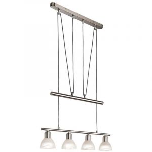 Pendule led Jojo &agrave; 4 ailes. Daytona nickel, verre alab.blanc avec 4xE14.3W, led l: 60cm, verre 10cm, r&eacute;glable en hauteur faux