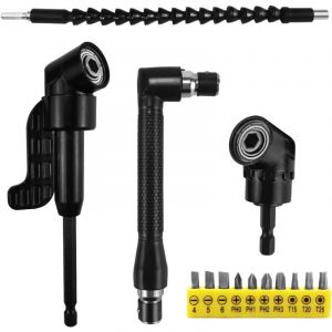 A 14 Pièces Renvoi d'Angle Visseuse Kit,105° Tournevis Flexible Rallonge Perceuse Visseuse Flexible pour Perceuse, 1/4' Embouts Vissage Courts, pour