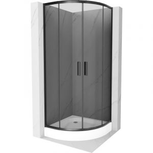 Cabine de douche Mexen Rio en demi-cercle 80 x 80 cm, graphite, noir + receveur Rio, blanc - 863-080-080-70-40-4710