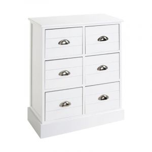 Commode 6 Tiroirs 'Lavido' 75cm Blanc Laqué