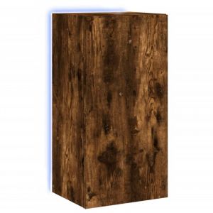 Helloshop26 - Meuble tv multimédia étagère télévision buffet téléviseur salle à manger salon chambre mural avec lumières led chêne fumé 40,5 x 35 x