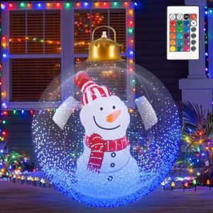 Boule de Noël géante lumineuse de 60 cm, bonhomme de neige de dessin animé avec lumière LED en PVC, boule gonflable pour jardin, cour, porche,
