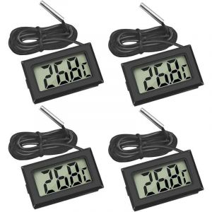 4x Thermom&egrave;tre num&eacute;rique - Moniteur de temp&eacute;rature avec sonde externe - Pour r&eacute;frig&eacute;rateur cong&eacute;lateur r&eacute;frig&eacute;rateur aquarium - LCD - 4x Noir