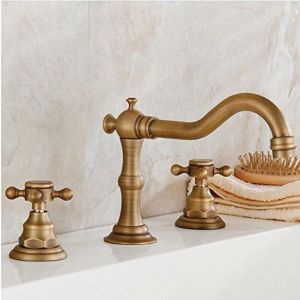 Grid Cool - Laiton Massif Deux poignées Trois Trous Widespread Bathroom Laiton Robinet d'évier Antique Pont Fini Mont Baignoire Robinetterie Durable