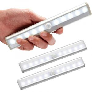 Lot de 3 lampe led detecteur de mouvement interieur Lumière Armoire 10 LEDs spot sans Fil, Lampe de Placard led éclairage led à Piles avec Bande