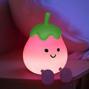 Veilleuse aubergine enfants minuteur USB rechargeable, lampe silicone salon chambre enfant coucher