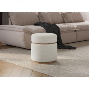 Deco In Paris - Pouf design en tissu effet peau de mouton blanc &eacute;cru et bois