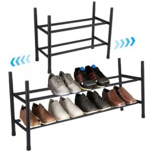 [JAMAIS UTILIS&Eacute;]Chaussure 2 Niveaux, &Eacute;tag&egrave;re Chaussures Extensible 44-82cm, Range Chaussures en Acier Inoxydable, Porte Chaussures Stable en Noir,