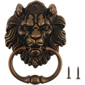 Heurtoir de Porte Lion en Alliage de Zinc Poign&eacute;e de Porte, 156 117mm Poign&eacute;e de T&ecirc;te de Lion Ancienne Heurtoir en Forme de T&ecirc;te de Lion avec 2 vis