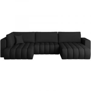 Les Tendances - Canap&eacute; d'angle panoramique boston en simili cuir capitonn&eacute;-Noir-M&eacute;ridienne a droite
