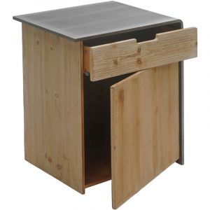 Décoshop26 - Commode table de chevet table d'appoint industrielle en bois 60x50x40 cm naturel avec aspect métal 040006511