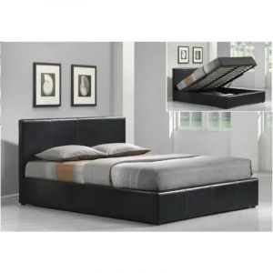 Lit coffre 2 places BASTIEN simili cuir NOIR 140x190 cm sommier inclus