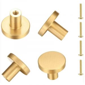 Poignee de Porte Laiton Massif Rond, Poignée de Meuble, Poignée Boutons de Tirage Tiroir Armoire Placards Commode Cuisine, Monotrou Poignée Doree - 4