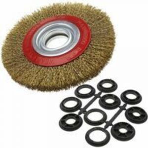 Brosse Circulaire en Acier Diam&egrave;tre 125mm 1PC , Brosse M&eacute;tallique Ronde Plate avec 10 Anneaux adaptateurs trou 13mm 16 mm pour touret &agrave; meuler,