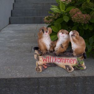 Figure de jardin Castor Bienvenue D&eacute;coration ext&eacute;rieure D&eacute;coration de jardin Figure animale en polyr&eacute;sine, multicolore, LxlxH 10,5 x 21,5 x 29 cm