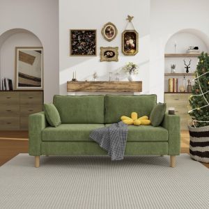 Canap&eacute; 2 Places Chenille avec Porte-Gobelets et Rangement - Canap&eacute; de Lecture avec Poches Lat&eacute;rales et 2 Coussins, Design Compact - Vert