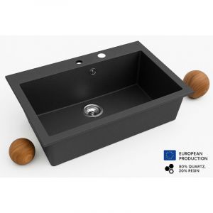 Dusine - Grand évier asoize noir en granit premium - 1 Bac sans égouttoir et vidage inclus