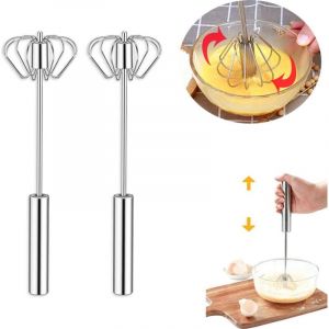 2x Fouet, 10 pouces Multifonction Semi-automatique Ca Fouet en acier inoxydable, fouet &agrave; lait, batteur rotatif