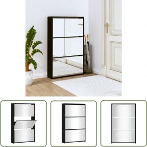 Armoire à chaussures avec miroir 3 niveaux Noir 63x17x102,5 cm - Meuble Chaussure - Rangements Chaussures - Étagère Chaussures - Armoire à Chaussures