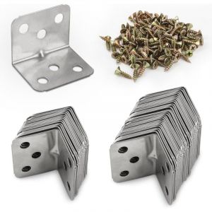 Largeight - Lot de 50 Raccords d'Angle en Acier Inoxydable - Équerre de Meuble à 90° - Fixation Métallique en l à Visser pour Étagère en Bois - 36