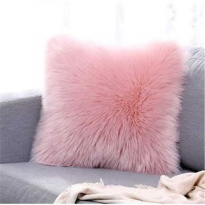 Housse de Coussin , Fausse Fourrure Deluxe Décoratif Canapé Chambre Lit Super Doux Peluche Mongolie Taie d'oreiller 45X45cm (Rose)