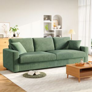 Neche &ndash; Canap&eacute; scandinave 3 places en tissu velours c&ocirc;tel&eacute; vert 256x89x88cm &ndash; Confort optimal avec assise en ressorts &ndash; Style moderne pour salon
