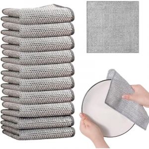 Lot de 10 torchons cuisine m&eacute;talliques double couche, multifonctions non rayants, pour vaisselle humide et s&egrave;che