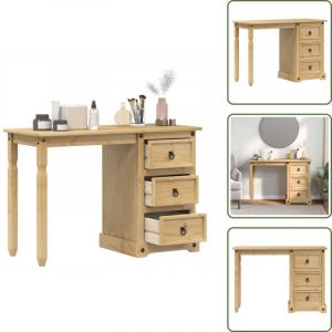 The Living Store - Coiffeuse Corona 110x47x75 cm bois de pin massif - Table De Chevet - Meuble De Salle De Bain - Commode - Miroir - Tiroir