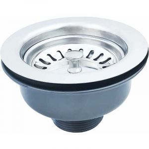Bonde d'&eacute;vier sans trop plein panier inox &oslash; 114 mm 1&frac12;", Acier inoxydable + ABS, Bonde + Panier