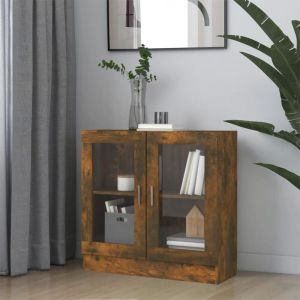 Maison Chic - Armoire &agrave; vitrine Meuble de Rangement Commode Ch&ecirc;ne fum&eacute; 82,5x30,5x80 cm Bois d'ing&eacute;nierie 33407
